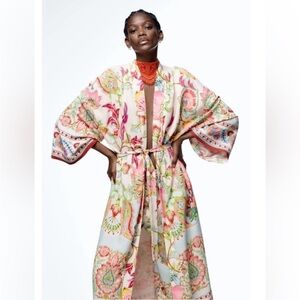 NWT ZARA belted printed kimono robe